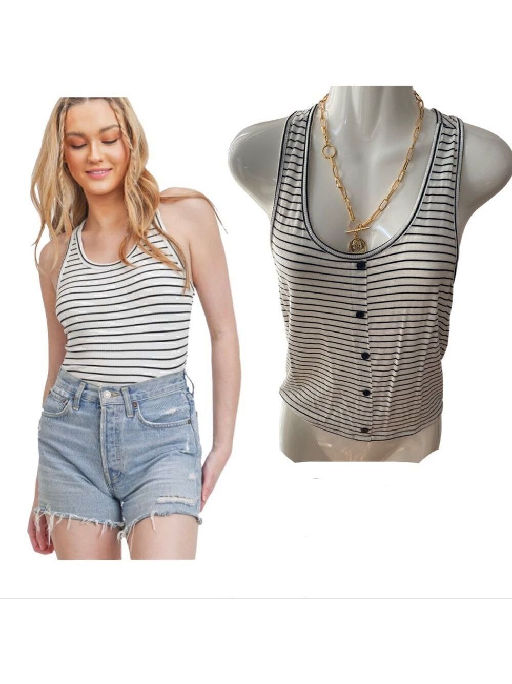 Caution to the Wind High Racer Striped Tank Sz L